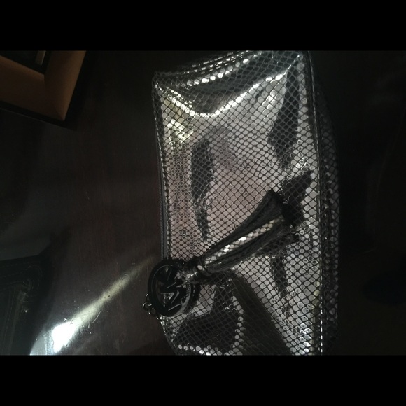 Michael kors metallic silver makeup bag