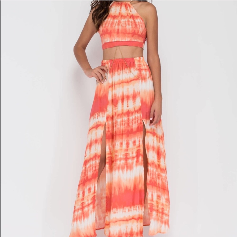 Heat of the moment 2 Piece Maxi Dress Coral.
