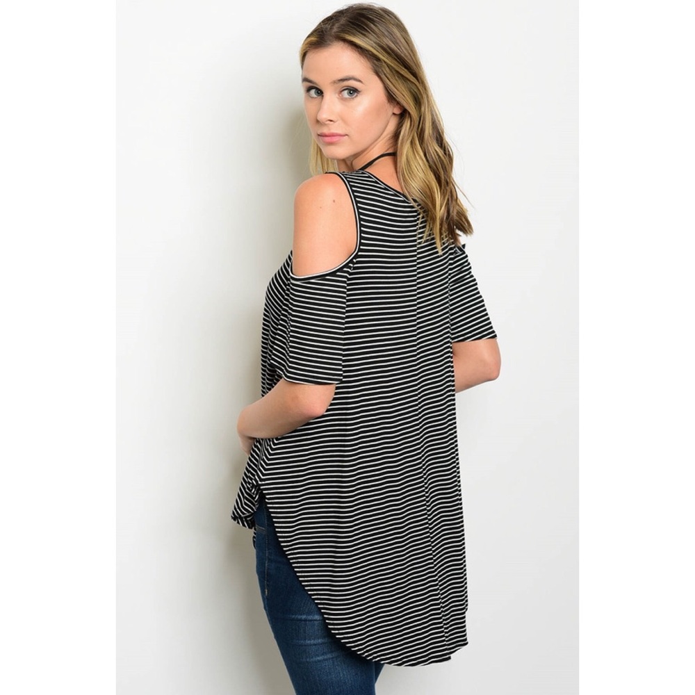 | STRIPED COLD SHOULDER TOP - Picture 2 of 5