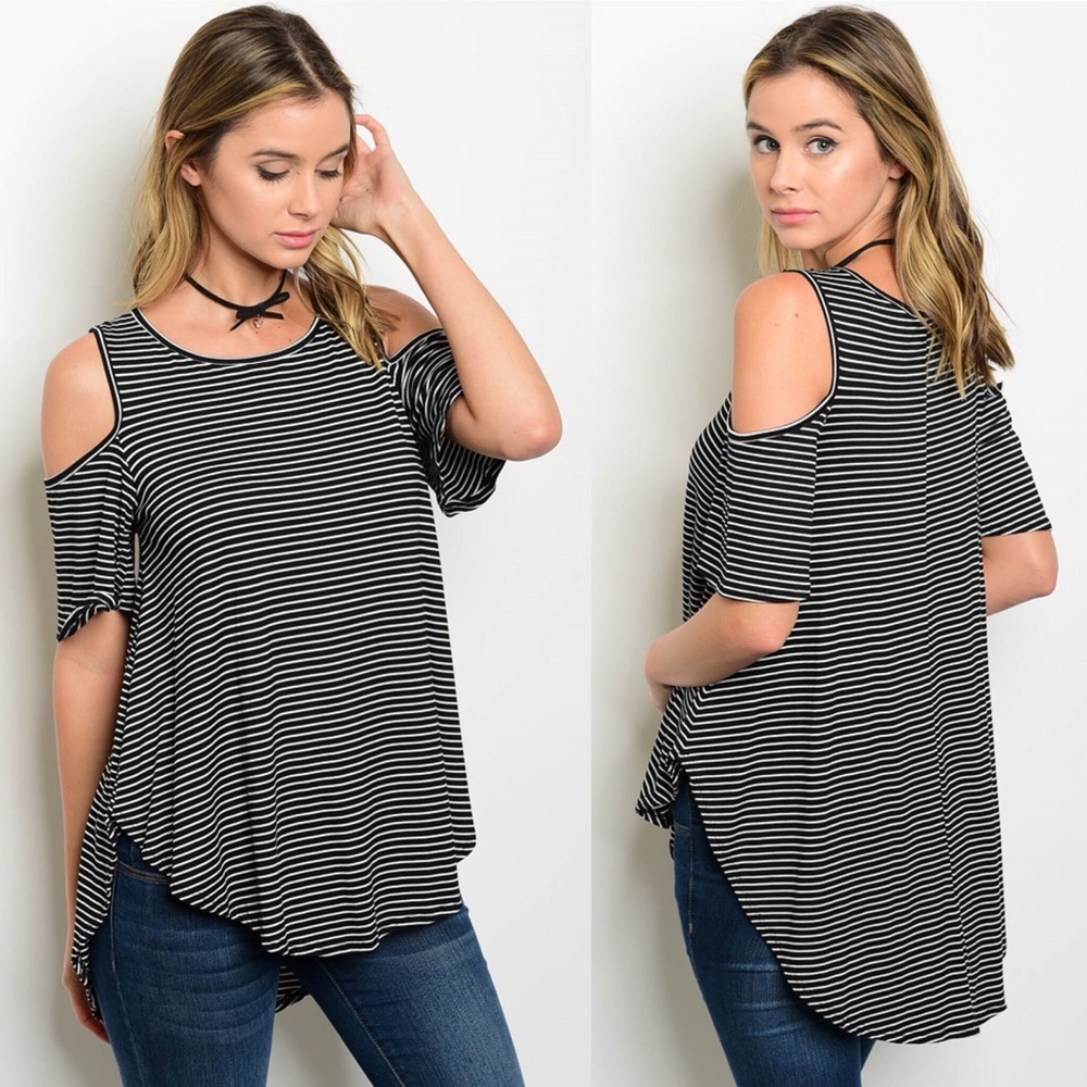 | STRIPED COLD SHOULDER TOP - Picture 3 of 5