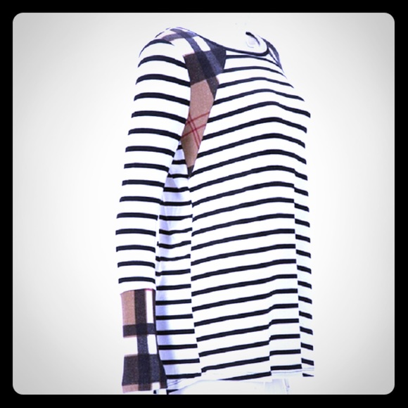 Long Sleeve/Plaid Contrasted Striped Top - Picture 3 of 6