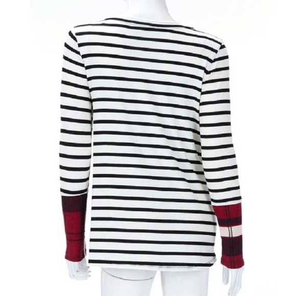 Long Sleeve/Plaid Contrasted Striped Top - Picture 4 of 6