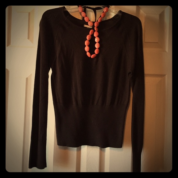 Chocolate brown sweater with Coral stone neckline