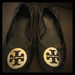 Tory Burch Reva Flats (Black Leather) (Size 7)