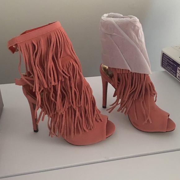Fringe Frenzy Faux Suede Bootie in Blush