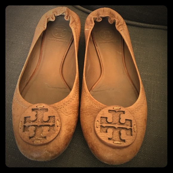 Tory Burch Reva Flat (Brown Leather) (Size 7)