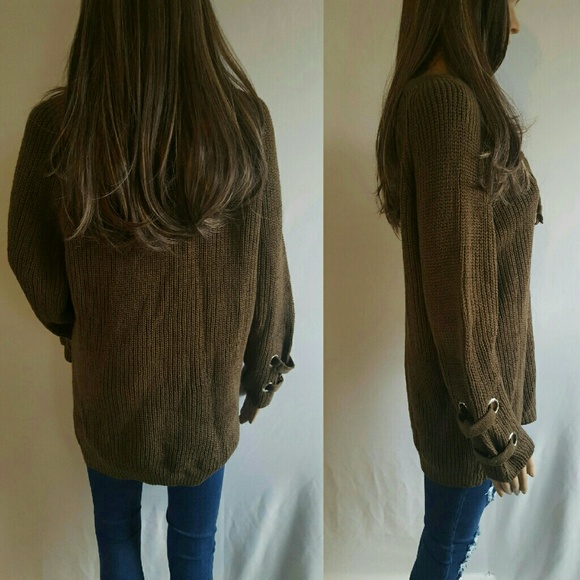 LAST ONE!! Mocha lace-up sweater - Picture 3 of 3