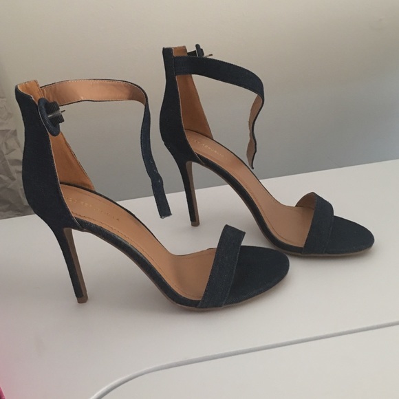 Denim Ankle Strap Heels in DKBlue