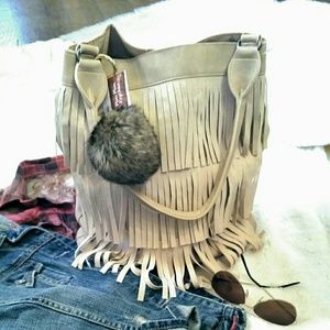 FINAL DROP Cream Fringe Suede bag NWOT