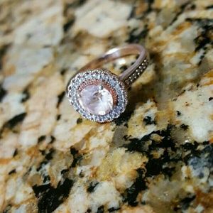 Diamond  & Morganite Sterling Silver Ring Sz 6