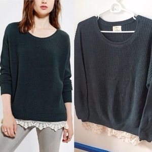UO Teal Knit Pullover Sweater with Lace Trim