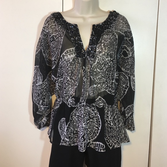 Adrienne Vittadini sheer jeweled blouse, size M
