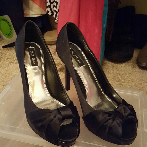 Black satin peep toes