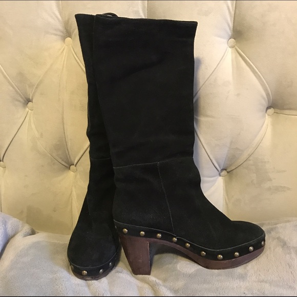 Steve Madden Black Suede Wooden Platforms