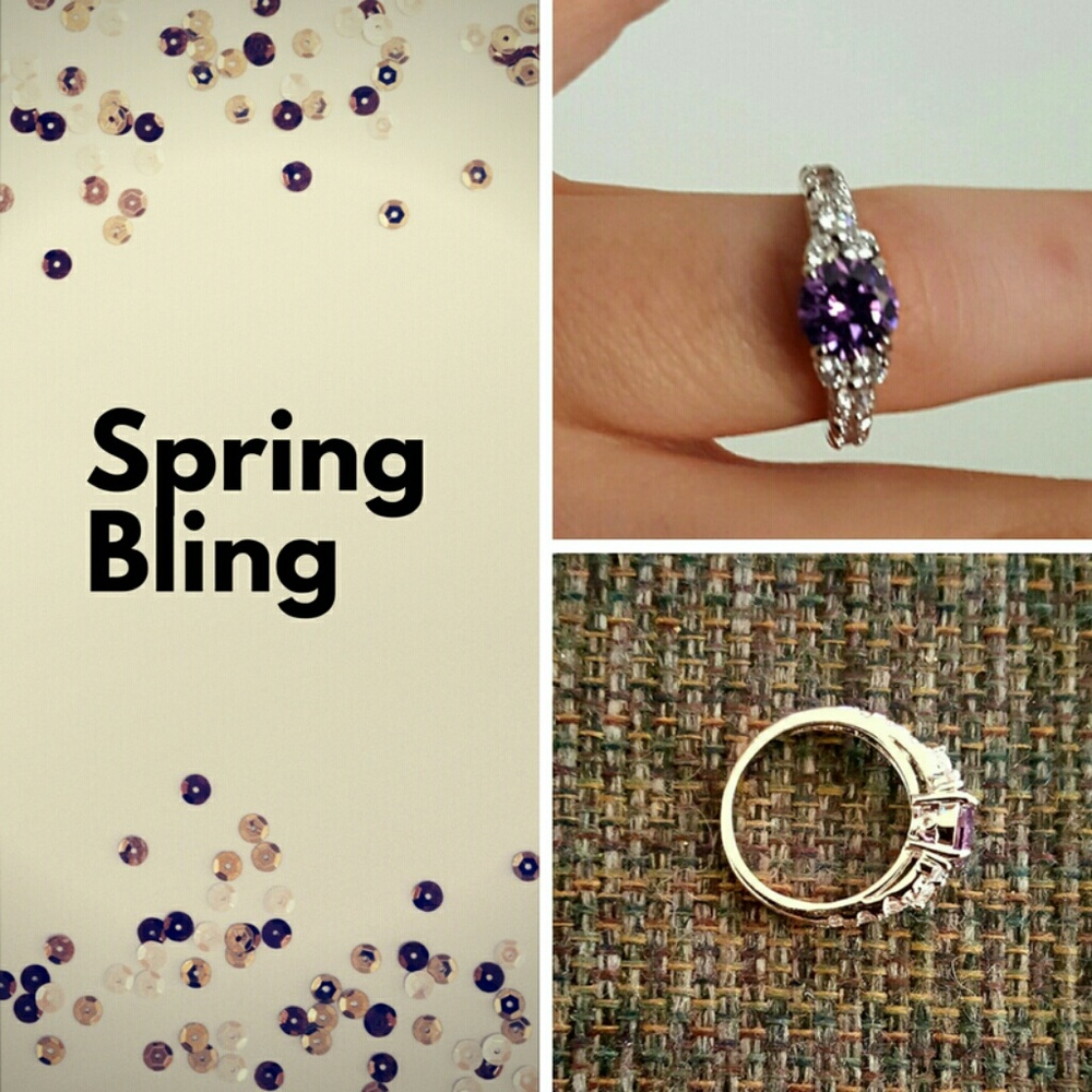Amethyst/CZ Silver Ring