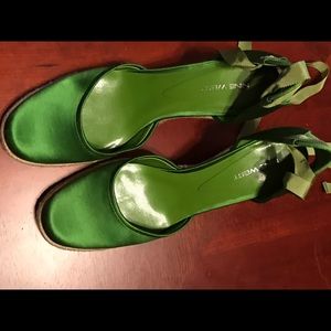 Nine West lime green and bamboo wedge heels