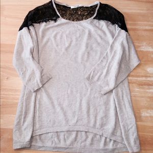Large gray sweater with black lace