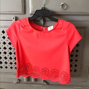 Pins and Needles coral eyelet hem crop top