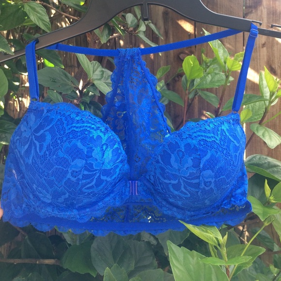 Bright blue laced Victoria Secrets bra