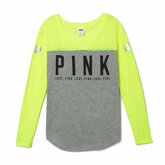 PINK Victoria's Secret Tops - 🚨POSHFEST SALE🚨 PINK Grey & Neon Yellow Shirt