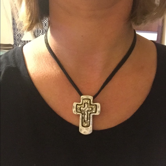 Black leather necklace with cross pendant