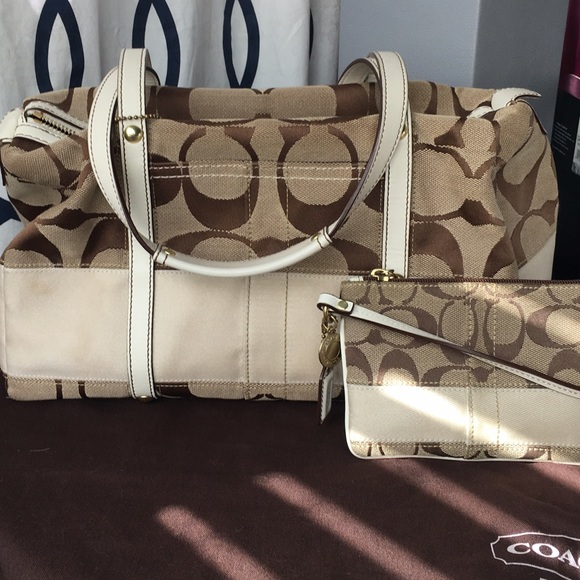 Coach monogram ivory brown purse