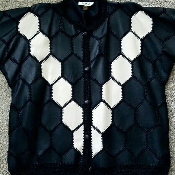 EUC Vintage leather & crochet jacket, oversized