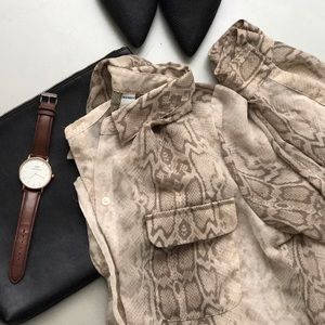 Snake Print Sheer Button Up