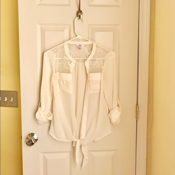 Sheer lace button up top