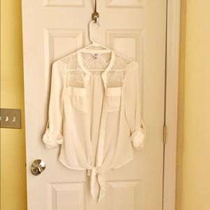 Sheer lace button up top