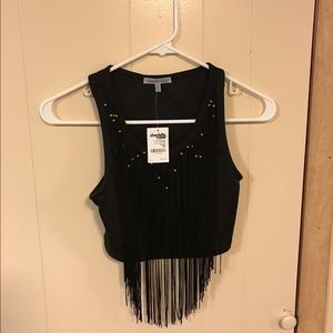 Fringe black crop top