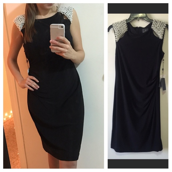 Adrianna Papell black dress with beaded shoulders