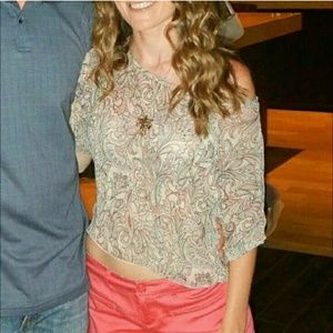 Paisley semi sheer slight crop top, xs/s