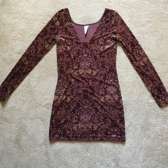 Free People Velvet Body Con Maroon Dress, size M