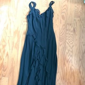 Floor length ruffle black dress