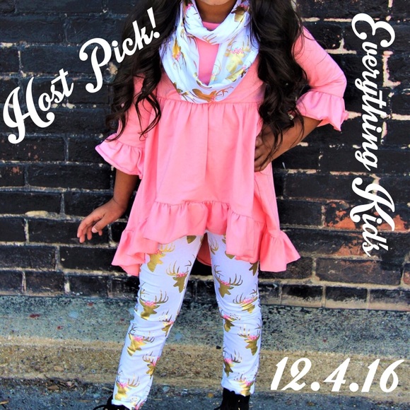 1 LEFT!Coral-gold reindeer 3 piece boutique outfit - Picture 2 of 4