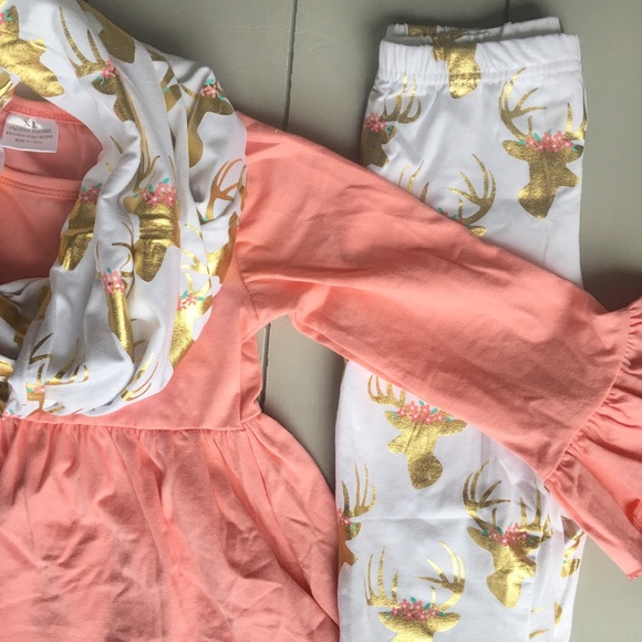 Emma & Eden Co. Other - 1 LEFT!Coral-gold reindeer 3 piece boutique outfit
