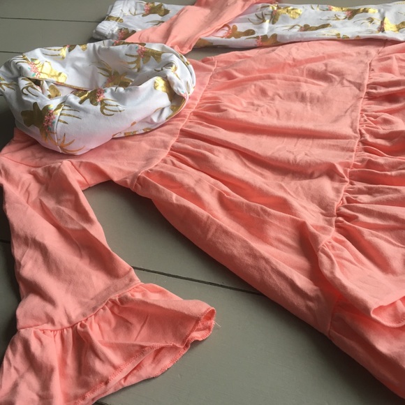 1 LEFT!Coral-gold reindeer 3 piece boutique outfit - Picture 4 of 4