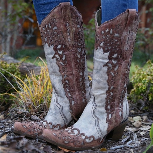 Corral Womens Sand/Cognac Laser Overlay Boot 7.5