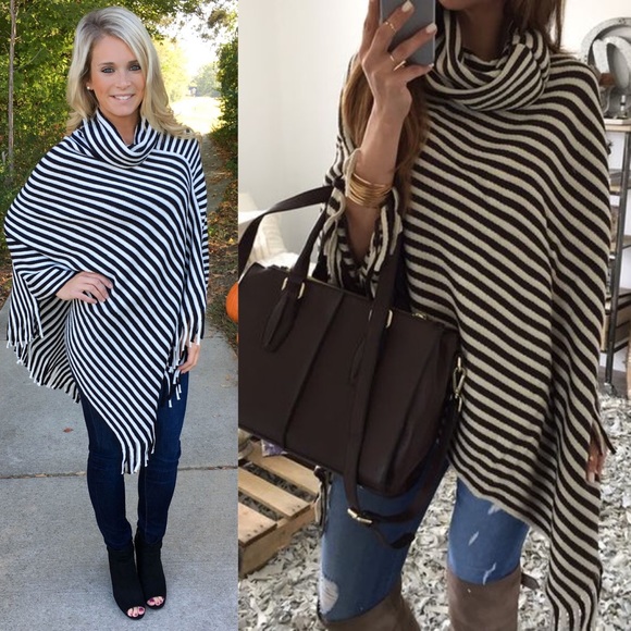 🆕EMMALEE cowl neck poncho - BLACK/WHITE - Picture 4 of 4