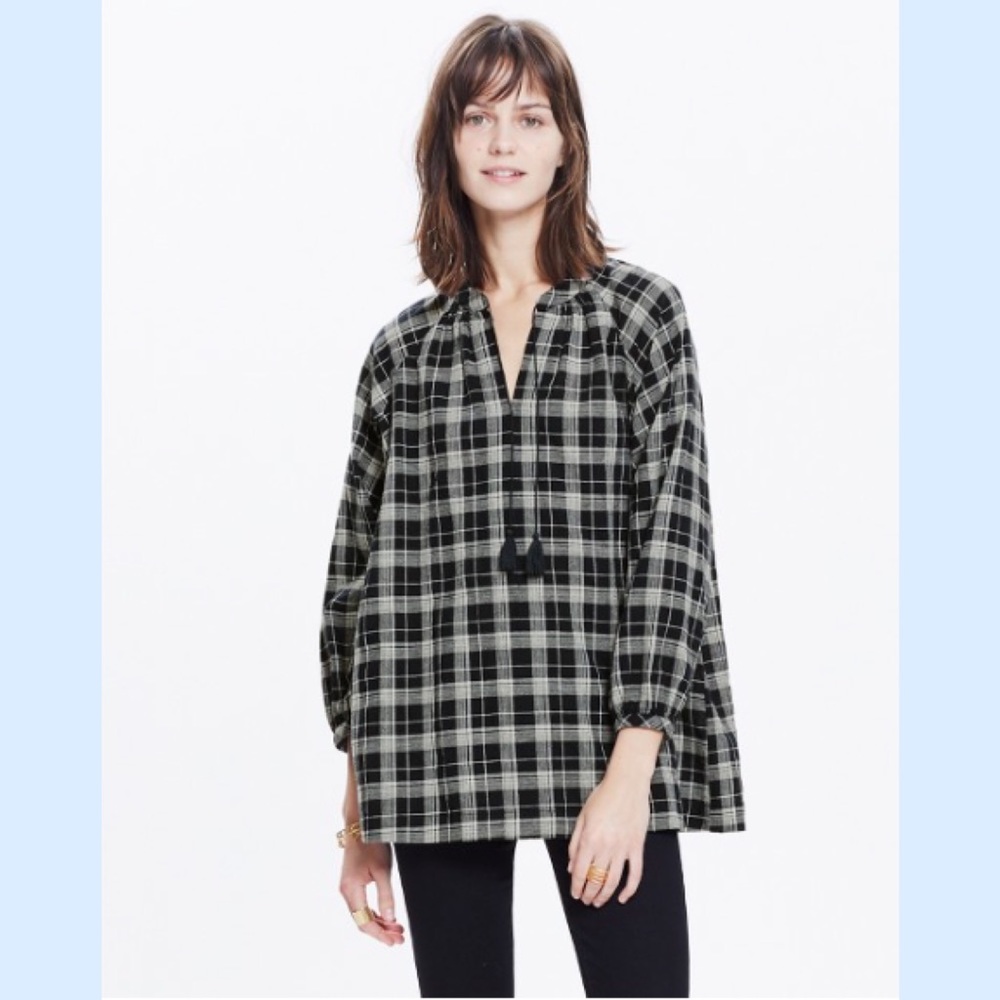 Madewell plaid peasant blouse