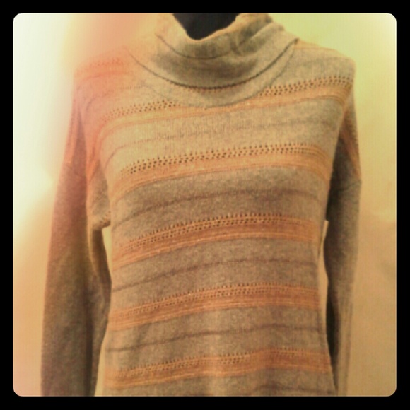 Coldwater Creek Shimmer Striped Cowl Neck Sweater - Picture 1 of 4
