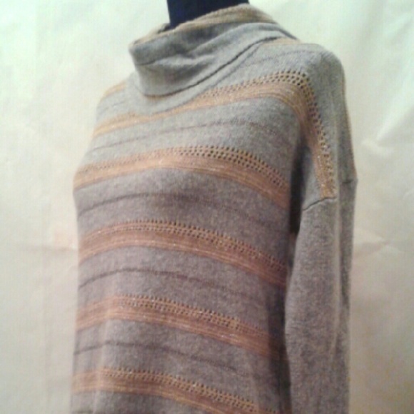 Coldwater Creek Shimmer Striped Cowl Neck Sweater - Picture 2 of 4