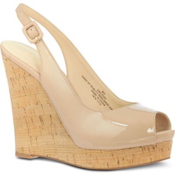 nine west nude wedges