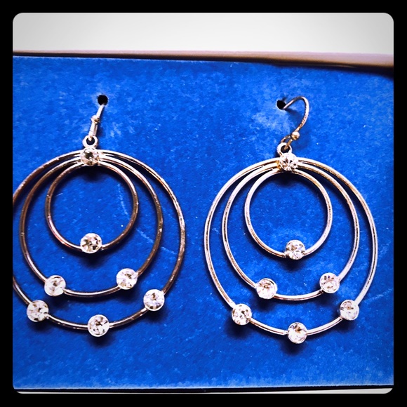 Silver hoop earrings w/ rhinestones