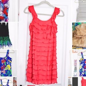 Coral Layered Suji Chin for Maggy Cocktail Dress