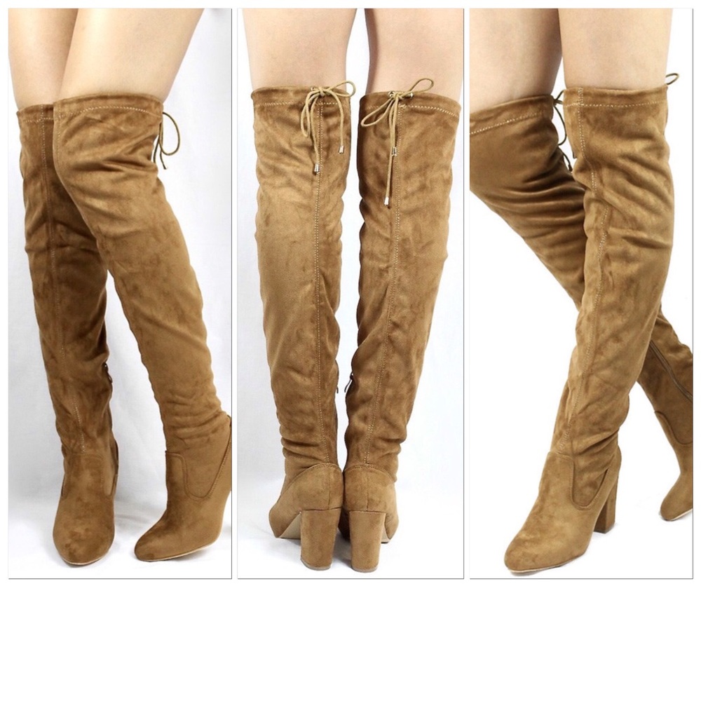 Last 1🎉Camel Suede Over The Knee Block Heel Boots - Picture 3 of 3