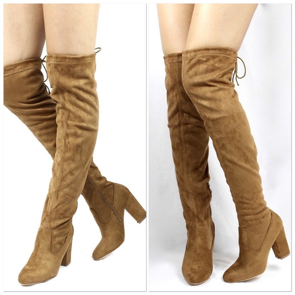 Last 1🎉Camel Suede Over The Knee Block Heel Boots - Picture 2 of 3