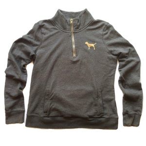 PINK VS Gray Quarter Zip Jacket w/ Gold Dog