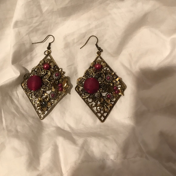 Red and gold hanging earrings